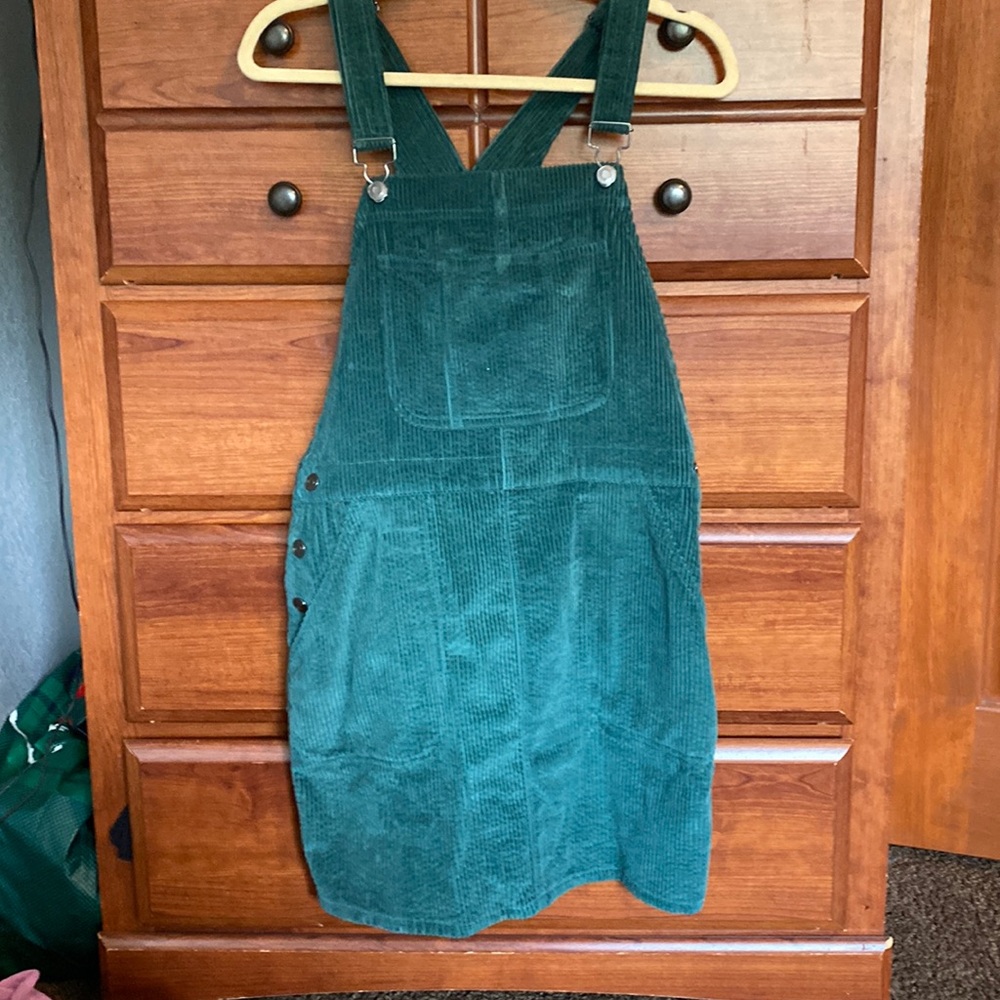 Green Overall Corduroy Mini Dress